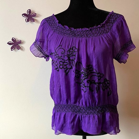 Boho Purple semi-sheer blouse Derek Heart sz M - Picture 1 of 6